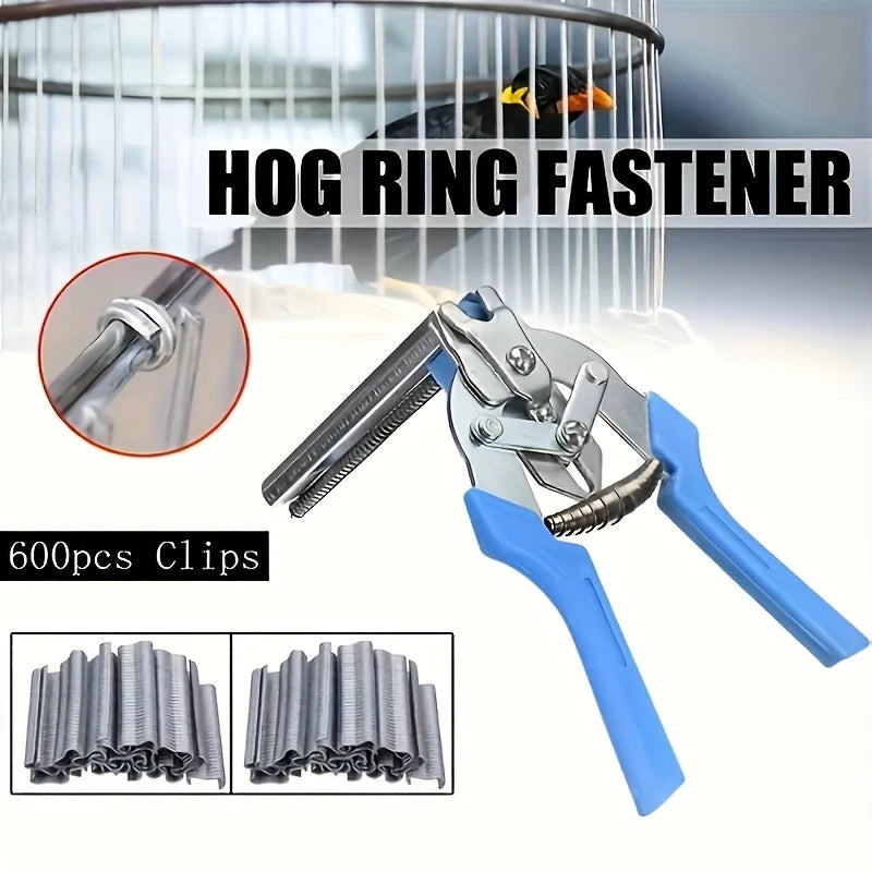 Heavy-Duty Hog Ring Pliers Kit with 600 Clips
