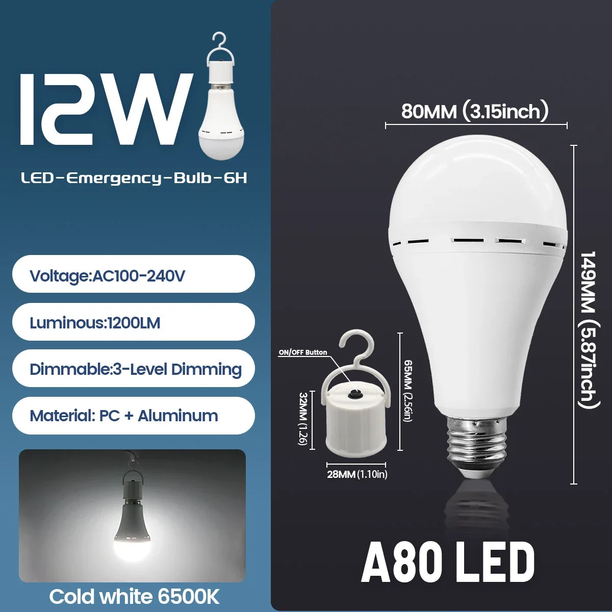 Rechargeable Emergency LED Light Bulb with Battery Backup
