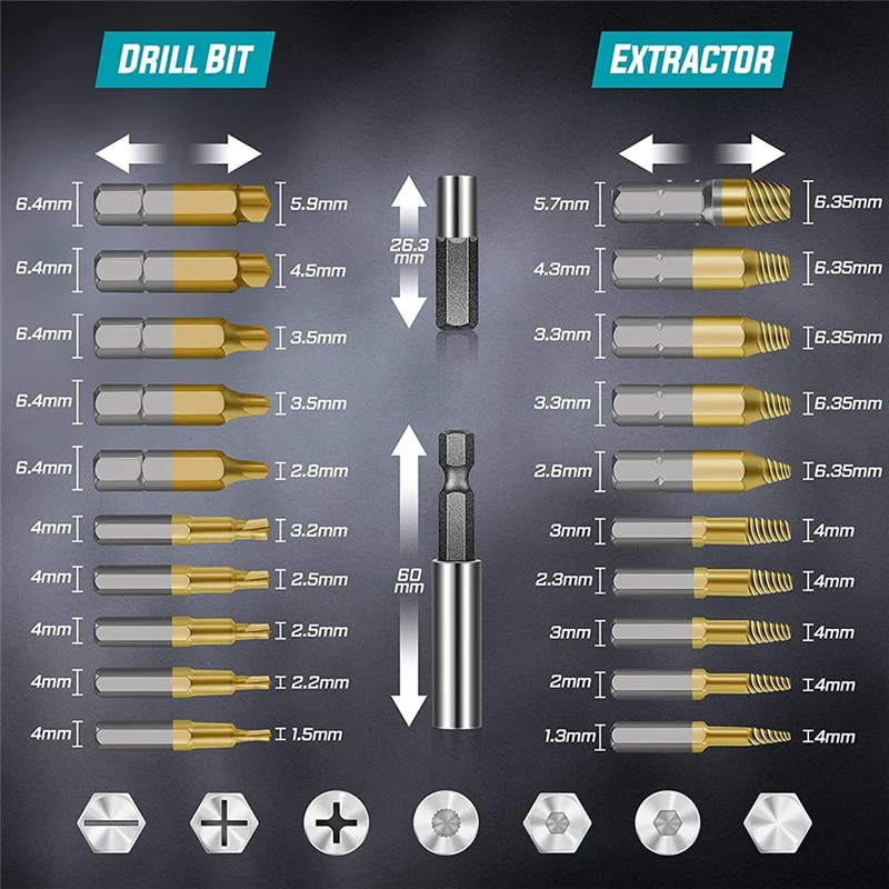 22-Piece Titanium Damaged Screw & Bolt Extractor Kit