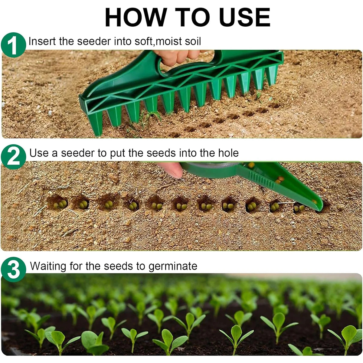 Manual Garden Seed Dispenser & Adjustable Plant Seeder Drill Tool