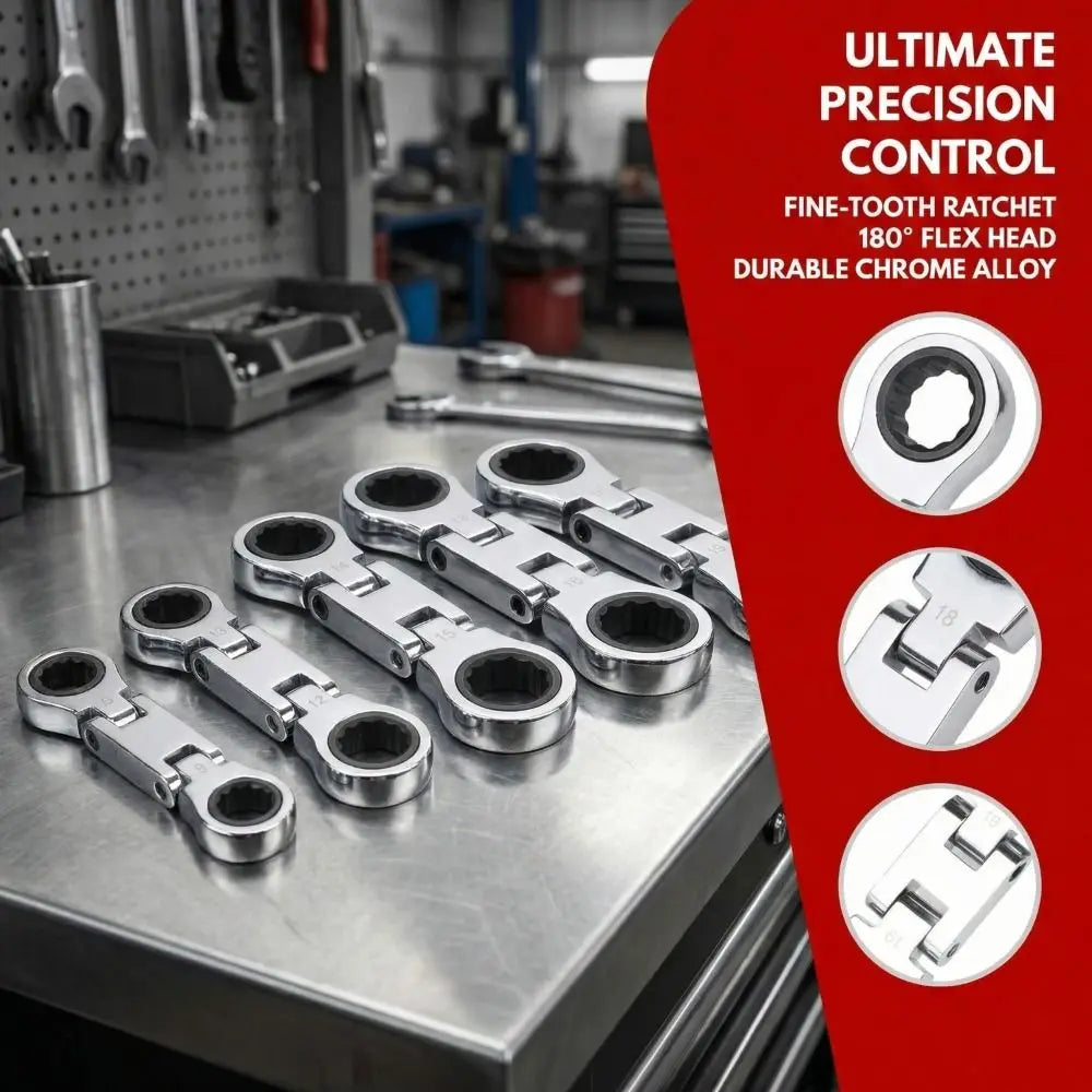 5-Piece Flex-Head Ratcheting Wrench Set (8–19mm)