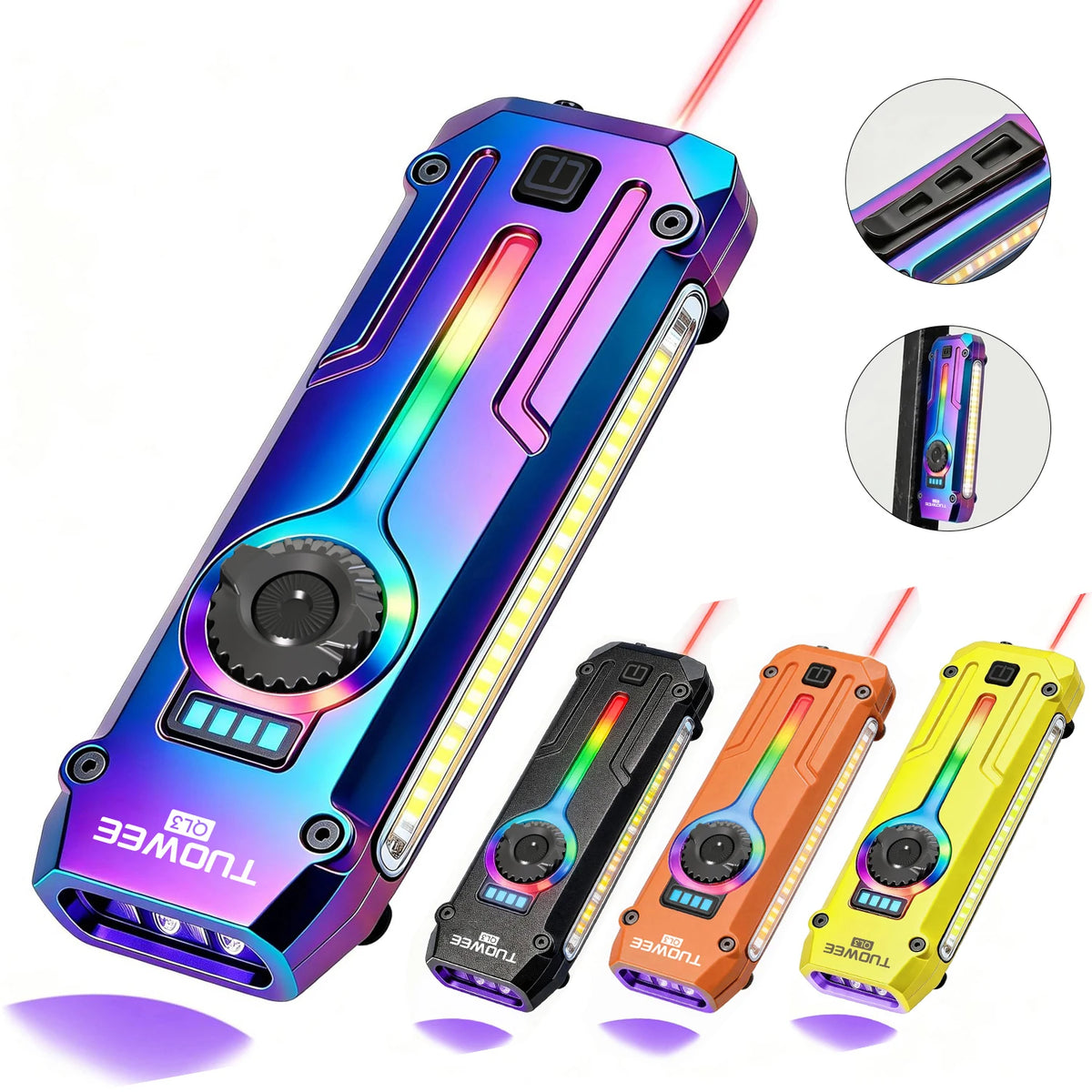 Rechargeable EDC Flashlight with UV, Laser & RGB Light