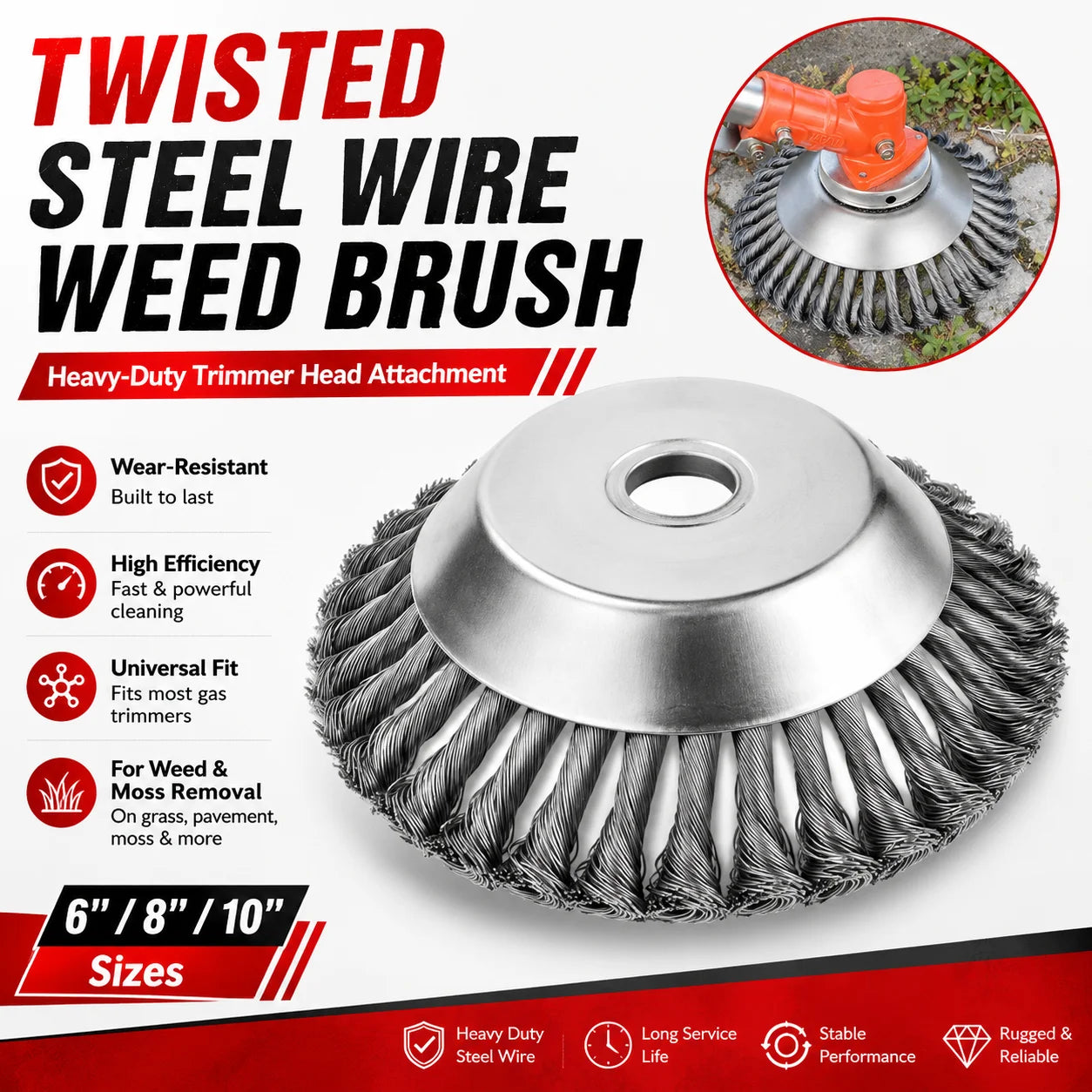 6/8/10 Inch Steel Wire Weed Trimmer Head