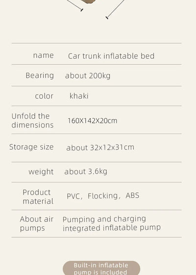 Automatic Inflatable Car Air Mattress Bed