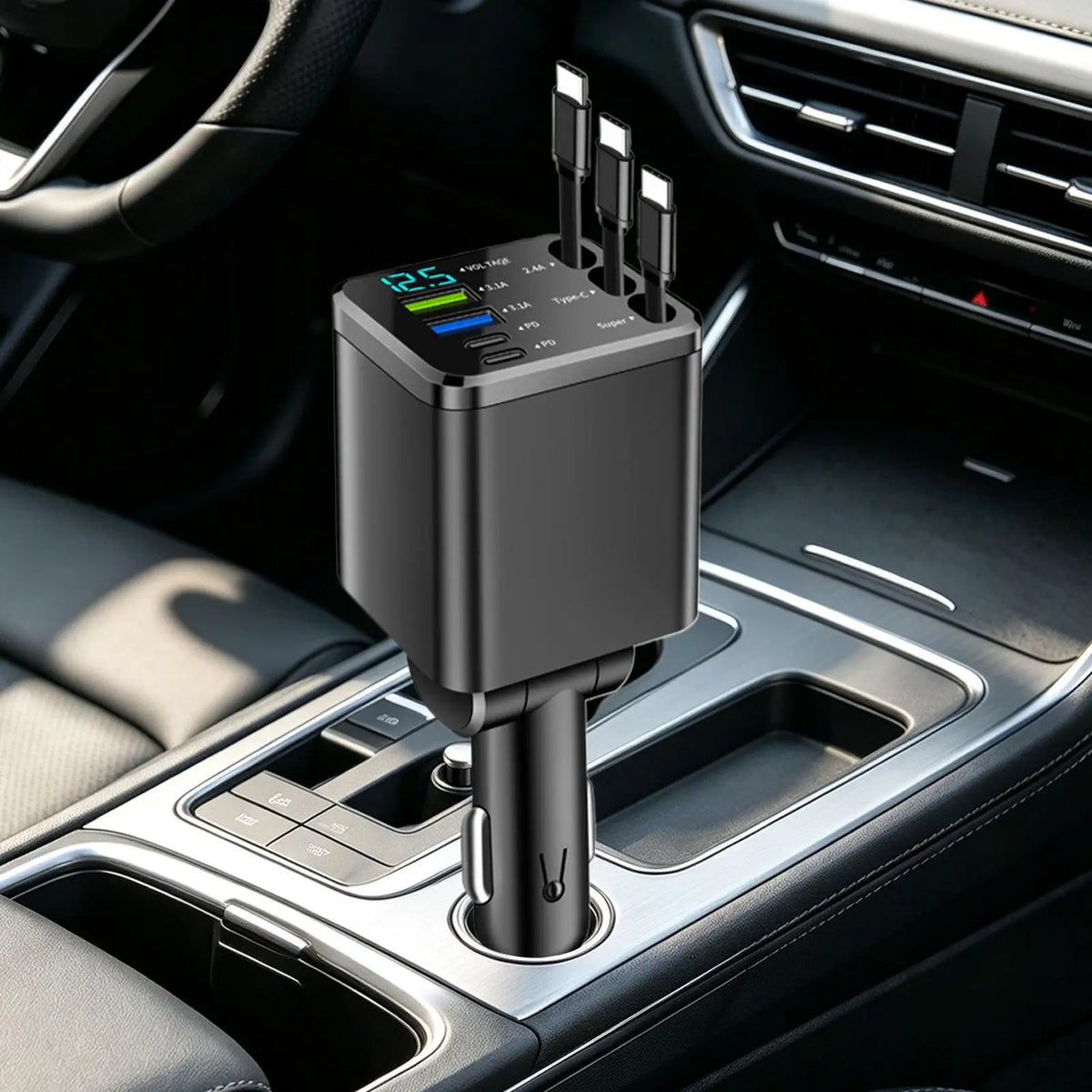 102W Retractable Fast Car Charger with Starlight Projector