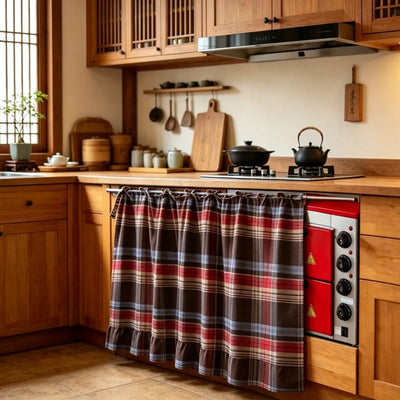 Farmhouse Plaid Kitchen Stove Cover with Ruffled Edges