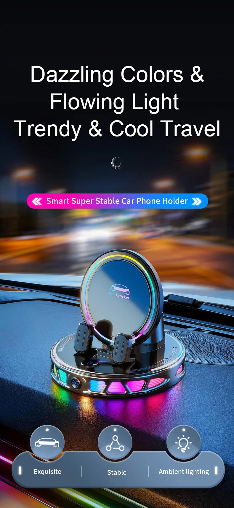 15W Auto-Clamping Wireless Car Charger with RGB Lights