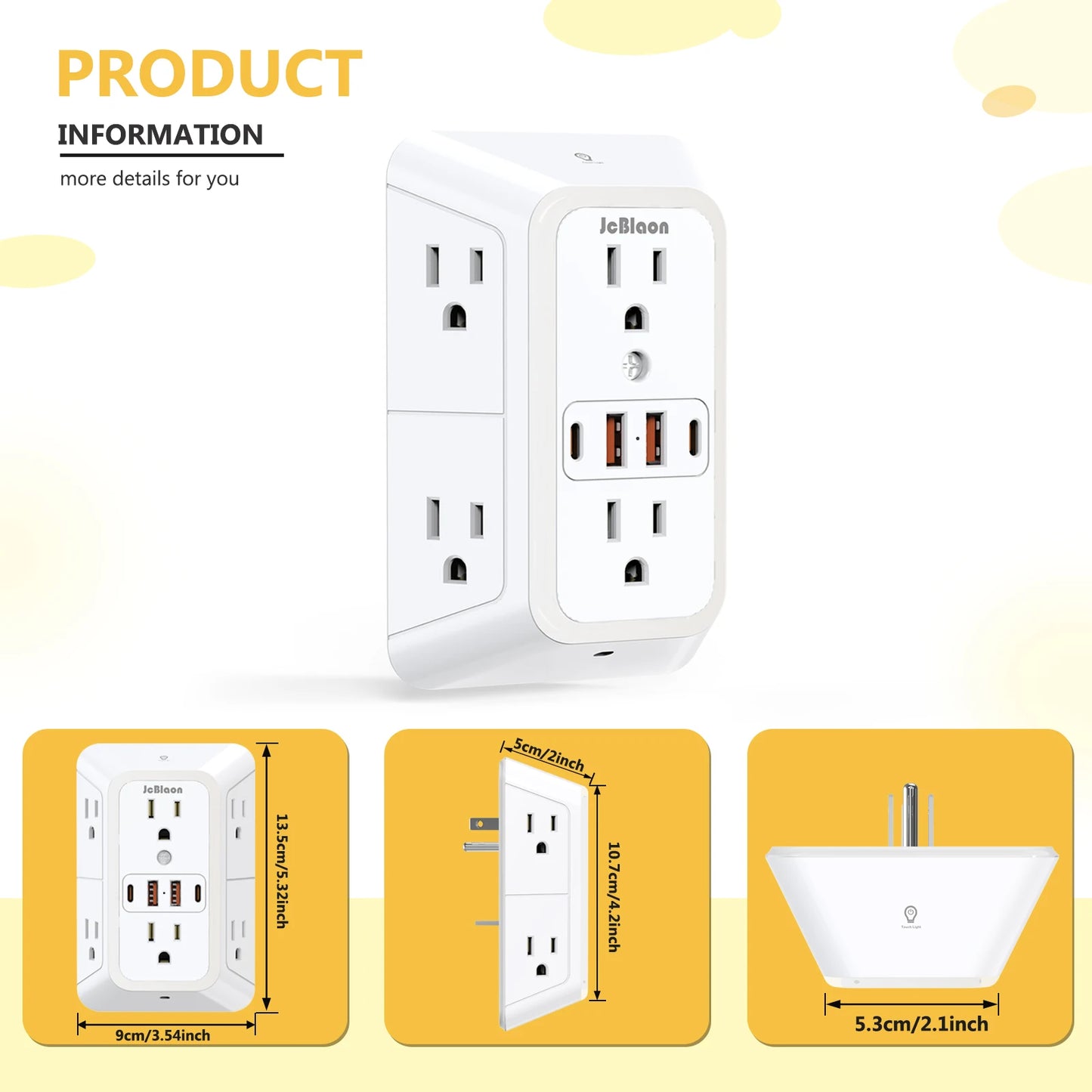 Outlet Extender with USB-C & Night Light