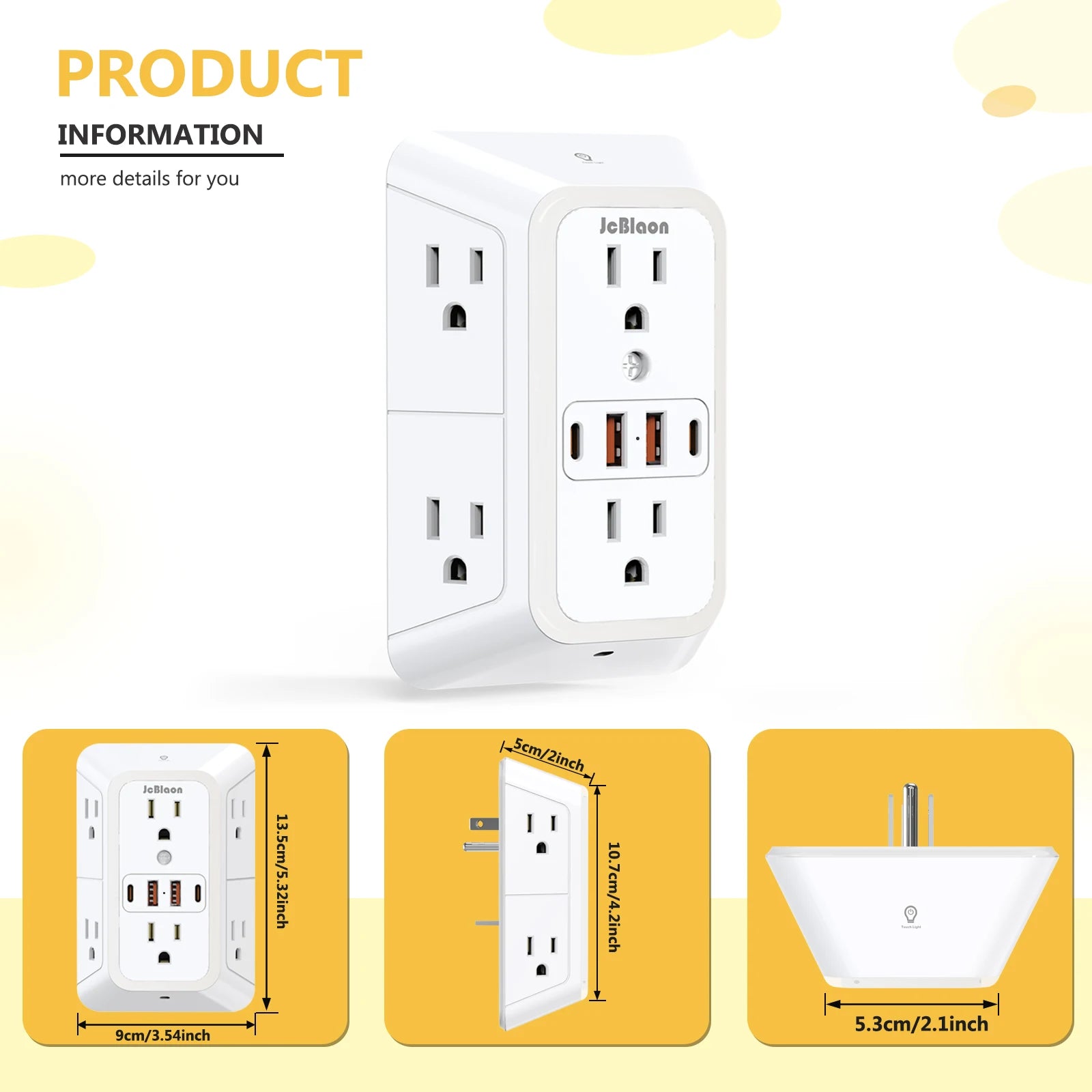 Outlet Extender with USB-C & Night Light