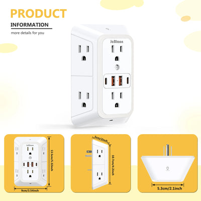 Outlet Extender with USB-C & Night Light