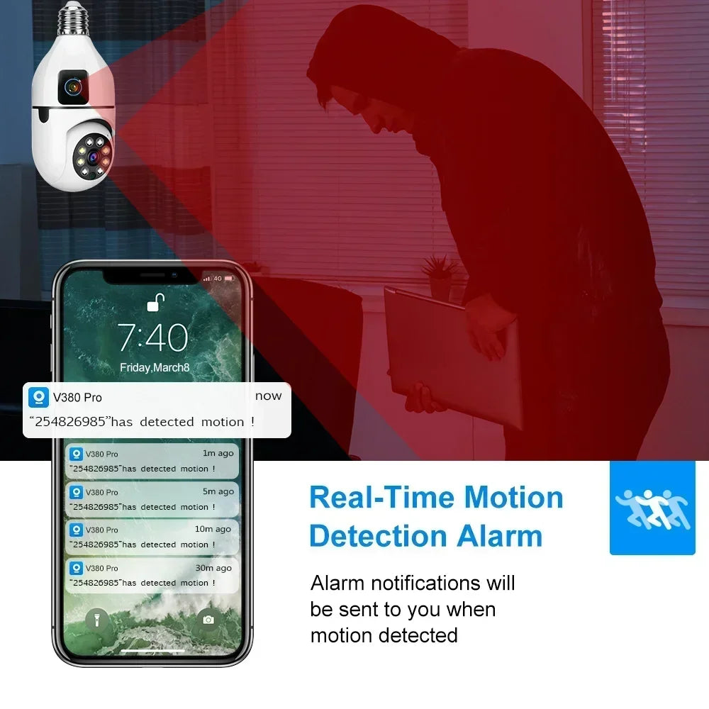 8MP Dual-Lens E27 WiFi Security Camera
