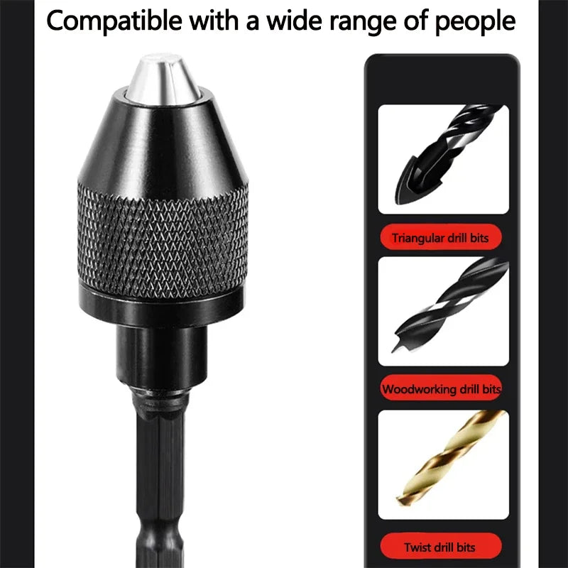 1/4" Hex Shank Keyless Drill Chuck Adapter (0.3mm–6.5mm Clamping Range)