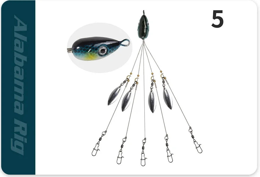 5-Arm Alabama Umbrella Rig Fishing Lure Set