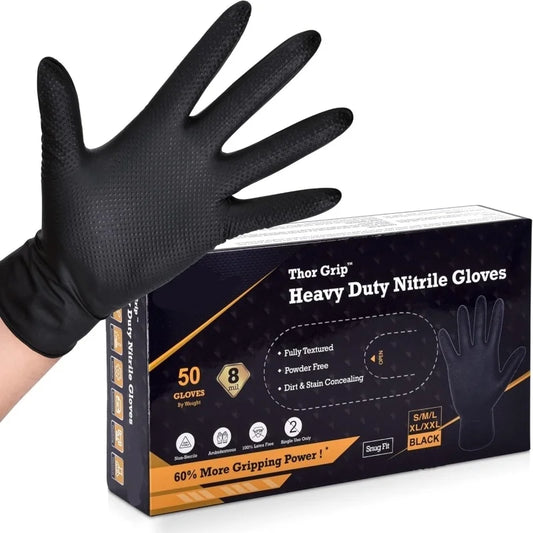 Heavy Duty Black Nitrile Gloves - Premium Quality