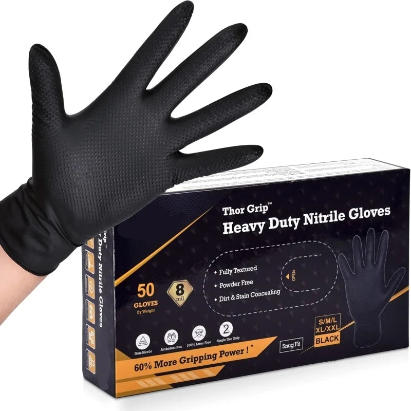Heavy Duty Black Nitrile Gloves - Premium Quality