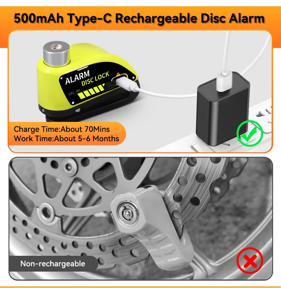 120dB Motorcycle Disc Brake Alarm Lock