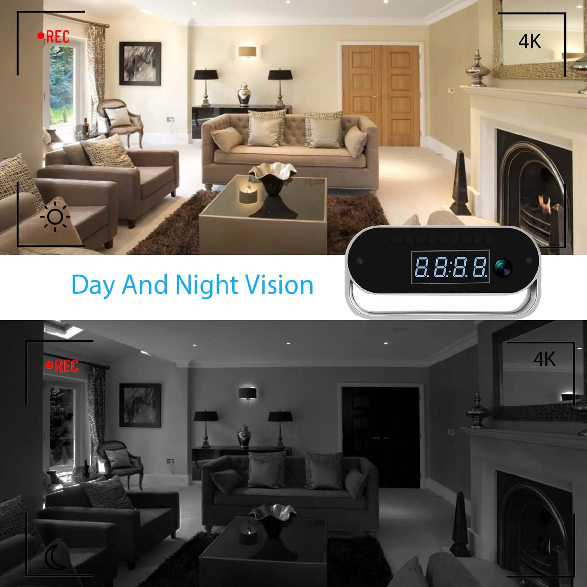 2K WiFi Clock Security Camera with Night Vision