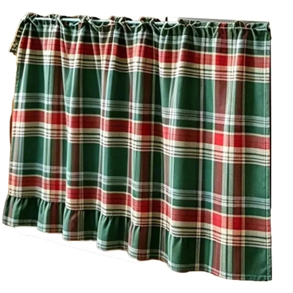 Farmhouse Plaid Kitchen Stove Cover with Ruffled Edges