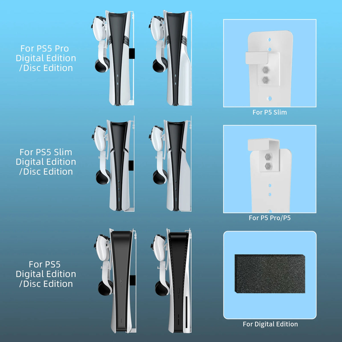 PS5 Slim Metal Wall Mount with Controller & Headset Holders