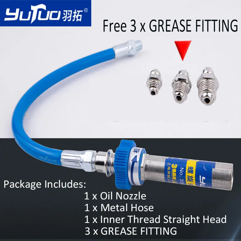 Quick-Release Locking Grease Gun Coupler with Flexible Hose