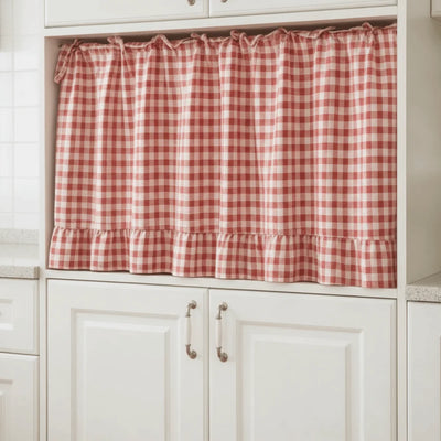 Farmhouse Plaid Kitchen Stove Cover with Ruffled Edges