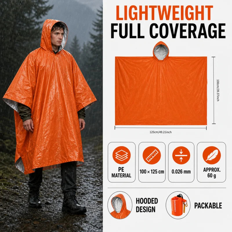 Emergency Rain Poncho Kit with Pouch