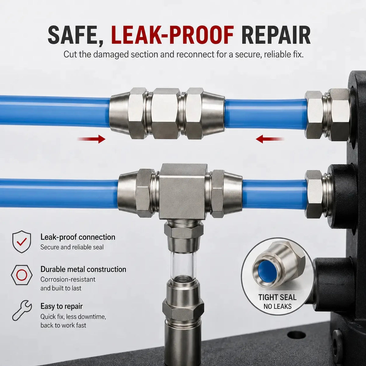 Heavy-Duty Push-to-Connect Pneumatic Air Line Fittings