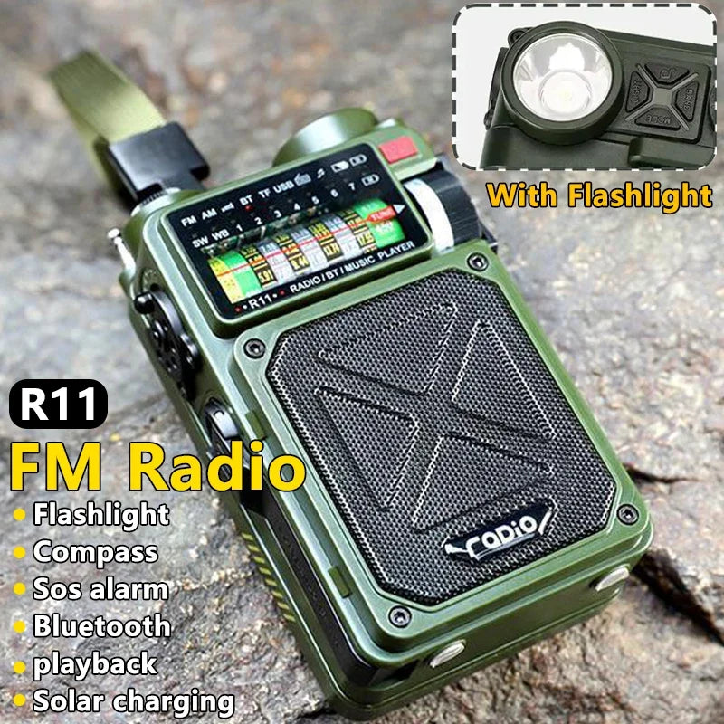 R11 Solar & Hand-Crank Emergency Radio Speaker