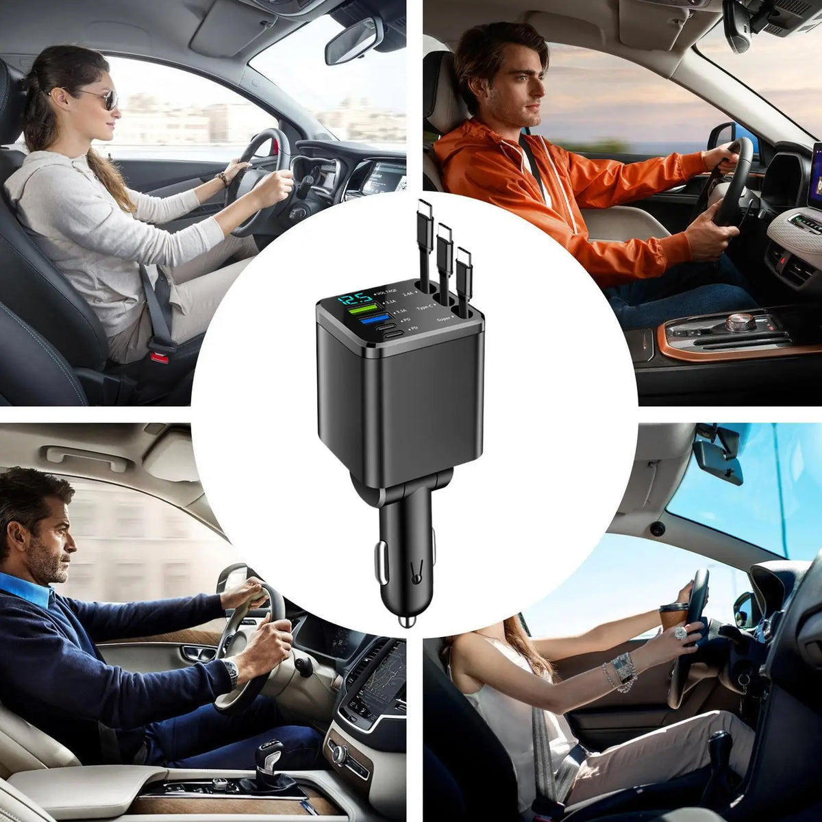 102W Retractable Fast Car Charger with Starlight Projector