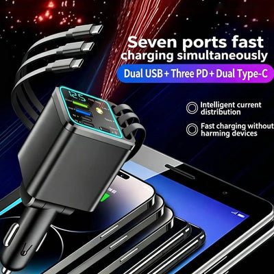 102W Retractable Fast Car Charger with Starlight Projector