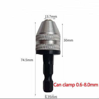 1/4" Hex Shank Keyless Drill Chuck Adapter (0.3mm–6.5mm Clamping Range)