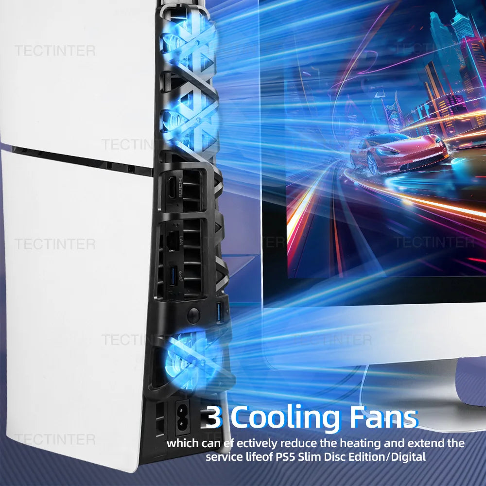 PS5 Slim Cooling Fan with RGB Lighting & USB 3.0 Port