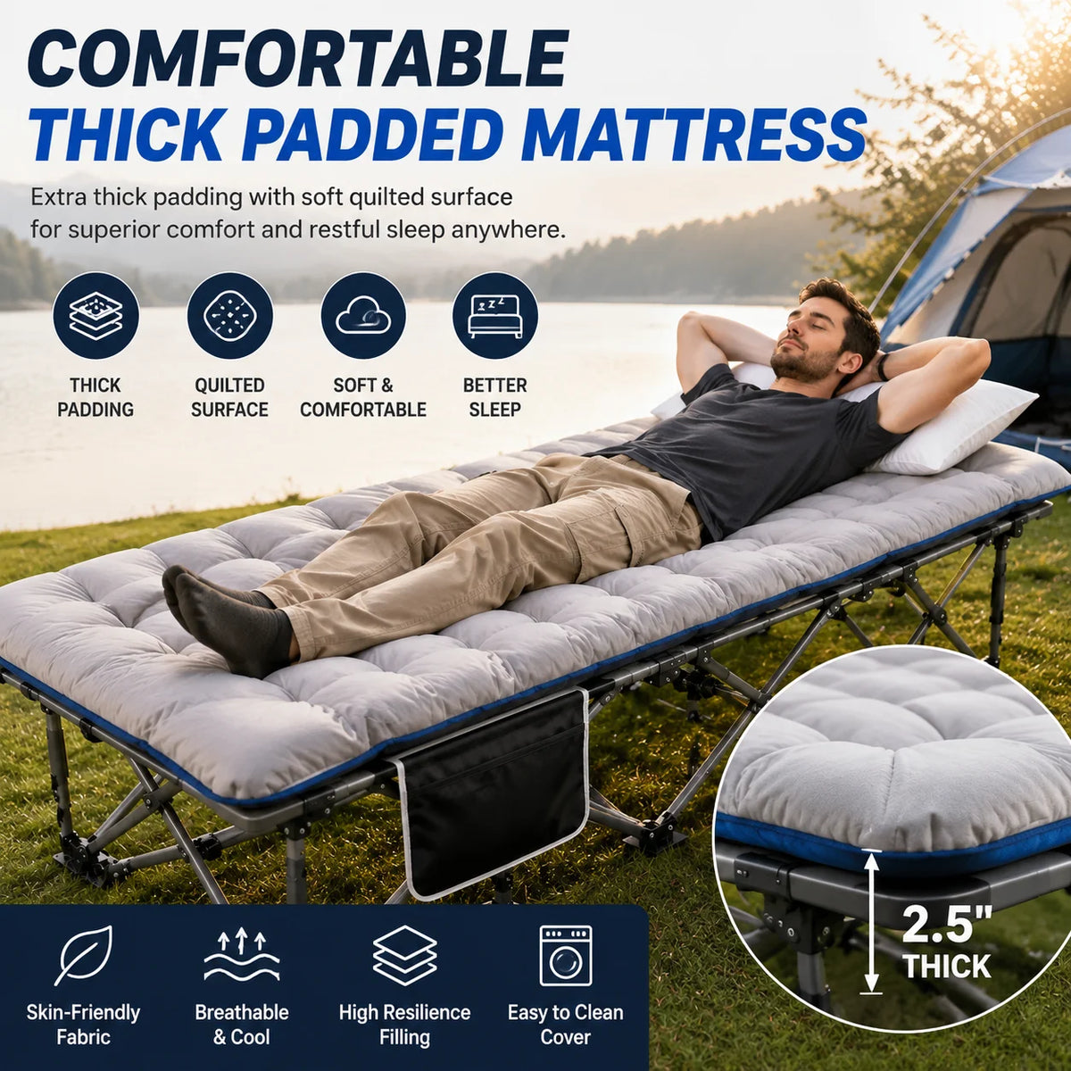 Heavy-Duty Folding Camping Cot with Padded Mattress
