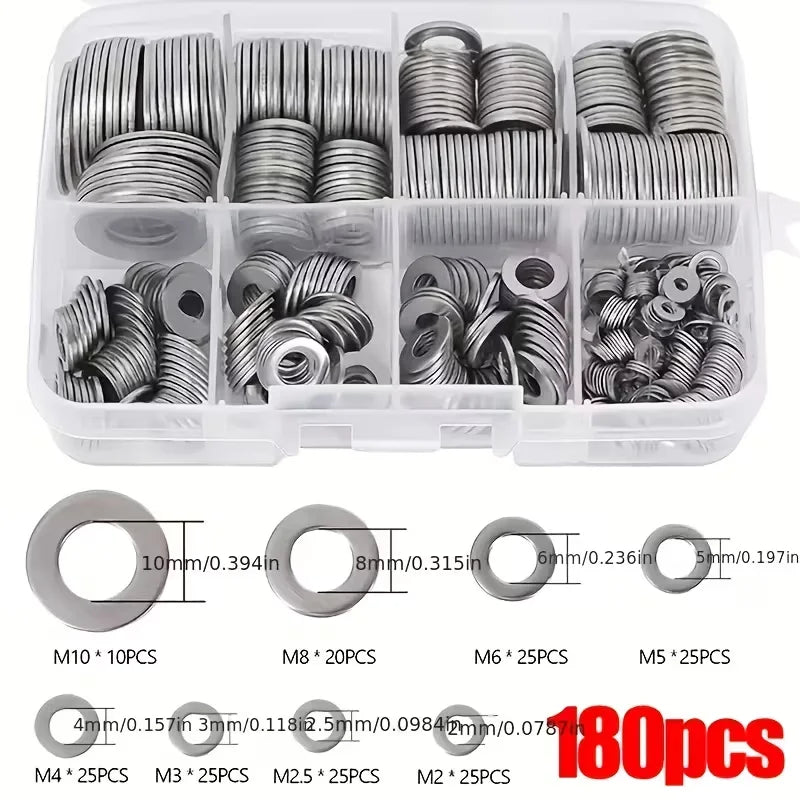 Stainless Steel Flat Washer Assortment Kit (M2–M10)