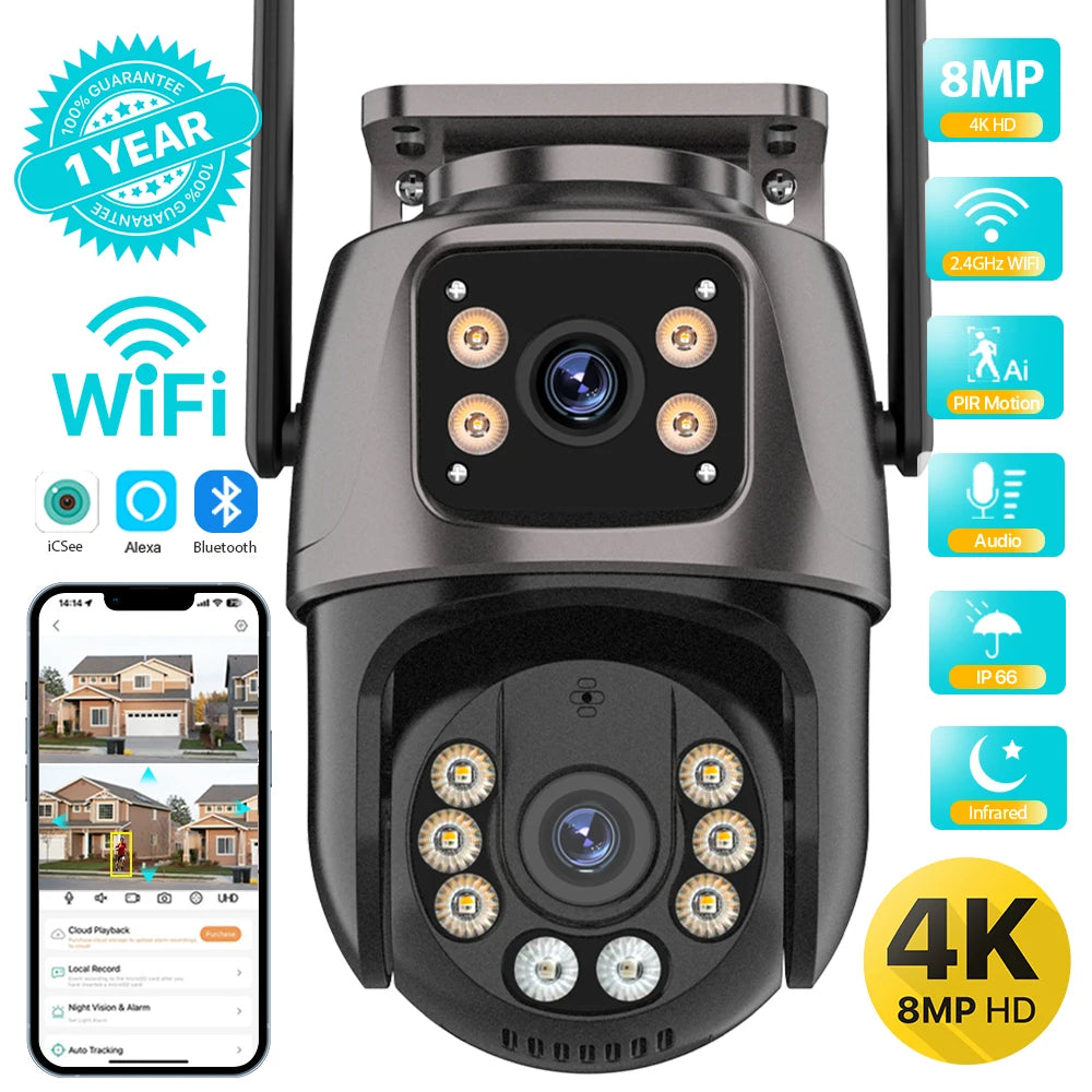 8MP Dual-Lens Outdoor PTZ WiFi Security Camera