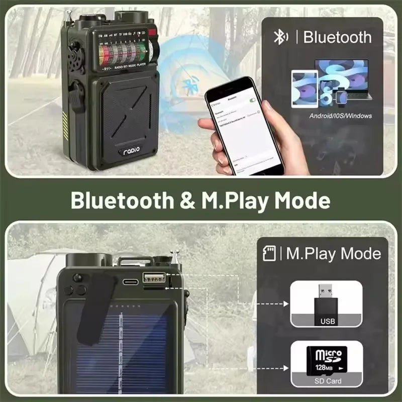 R11 Solar & Hand-Crank Emergency Radio Speaker