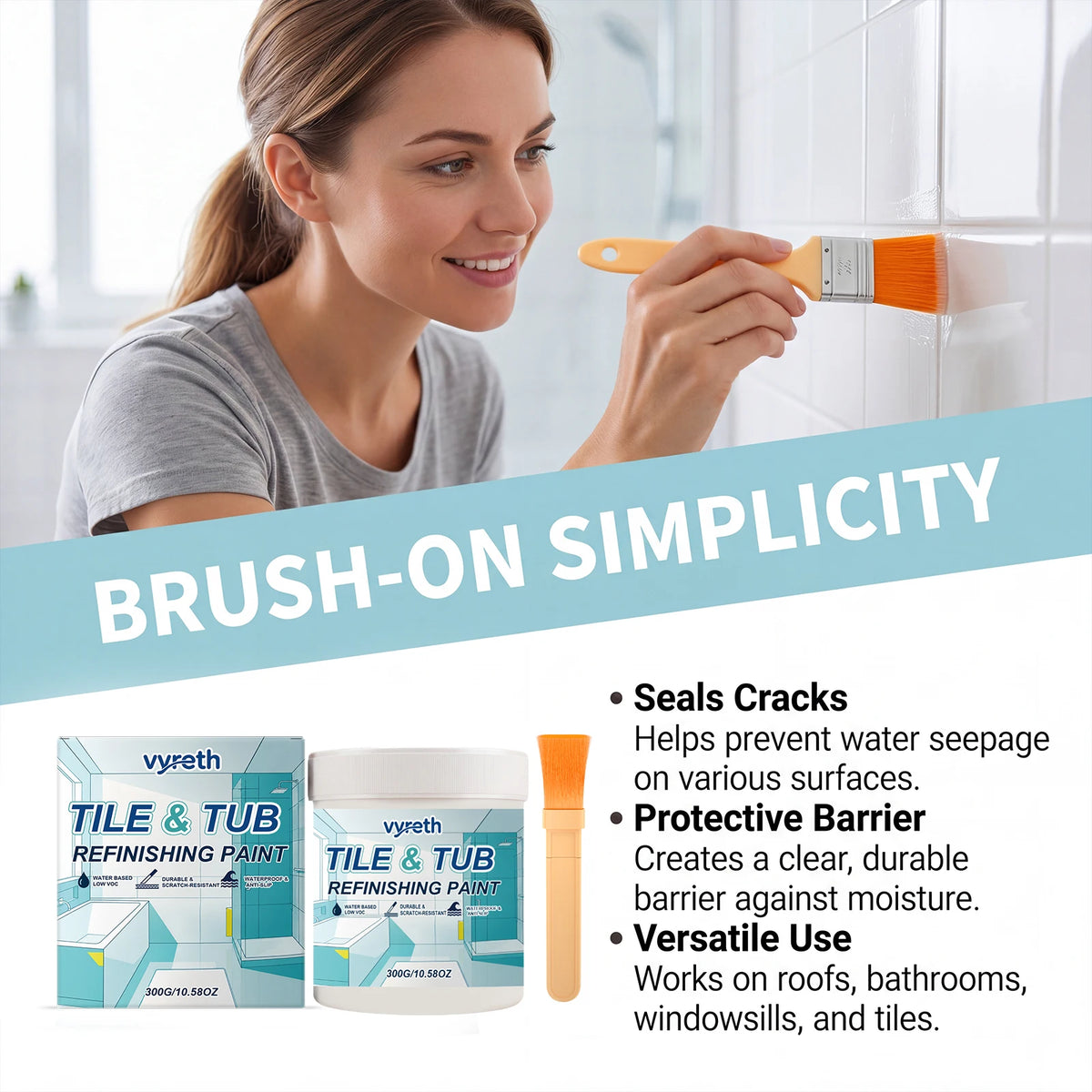 Tile & Tub Refinishing Paint – Waterproof Bathtub, Sink & Tile Repair Coating (10.6 oz)