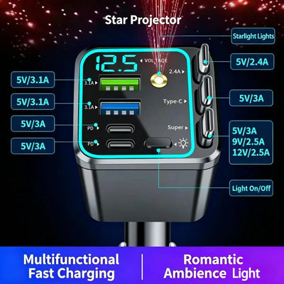 102W Retractable Fast Car Charger with Starlight Projector