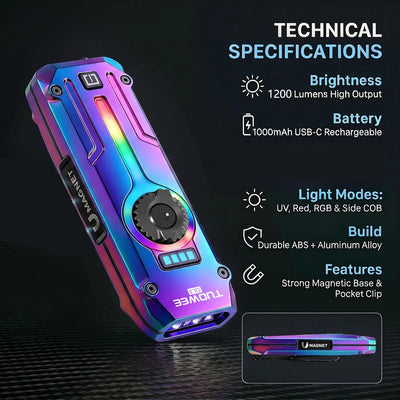 Rechargeable EDC Flashlight with UV, Laser & RGB Light