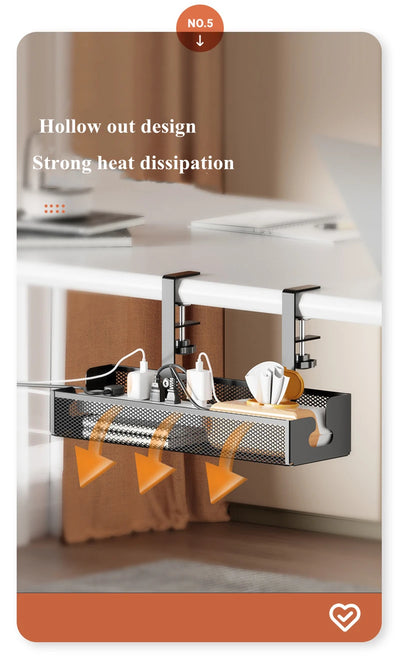 No-Drill Under Desk Cable Management Tray