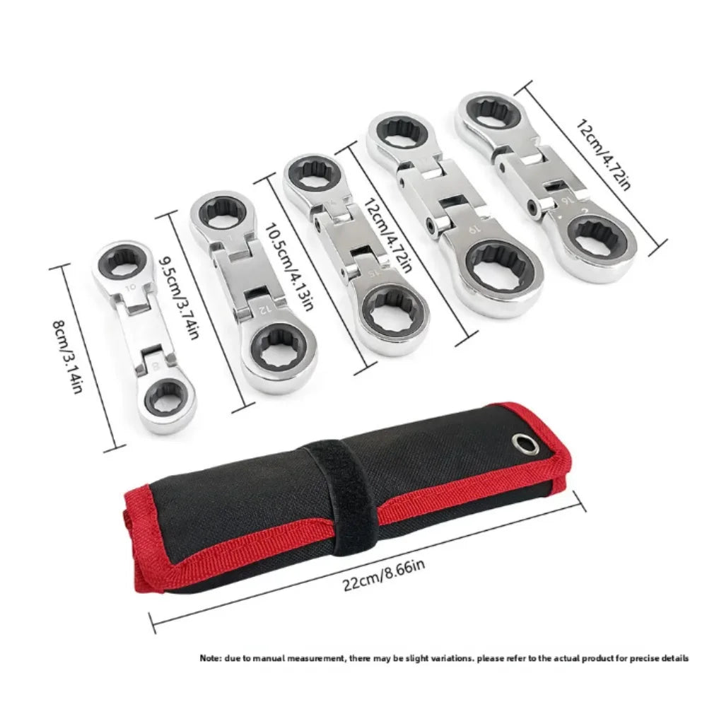 5-Piece Flex-Head Ratcheting Wrench Set (8–19mm)
