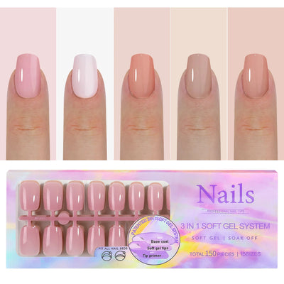 150 piezas de uñas postizas almendradas color nude – estilo ballet