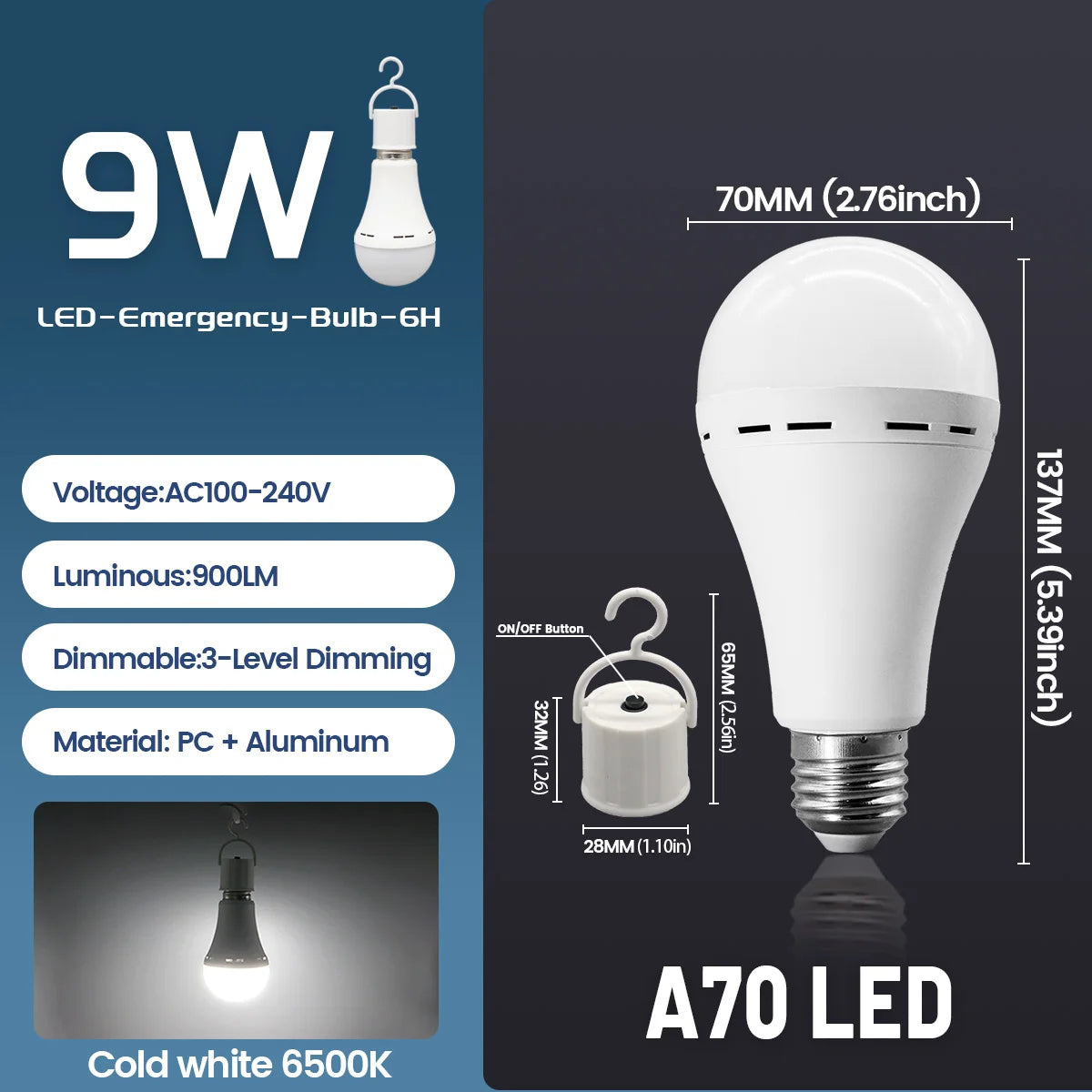 Rechargeable Emergency LED Light Bulb with Battery Backup