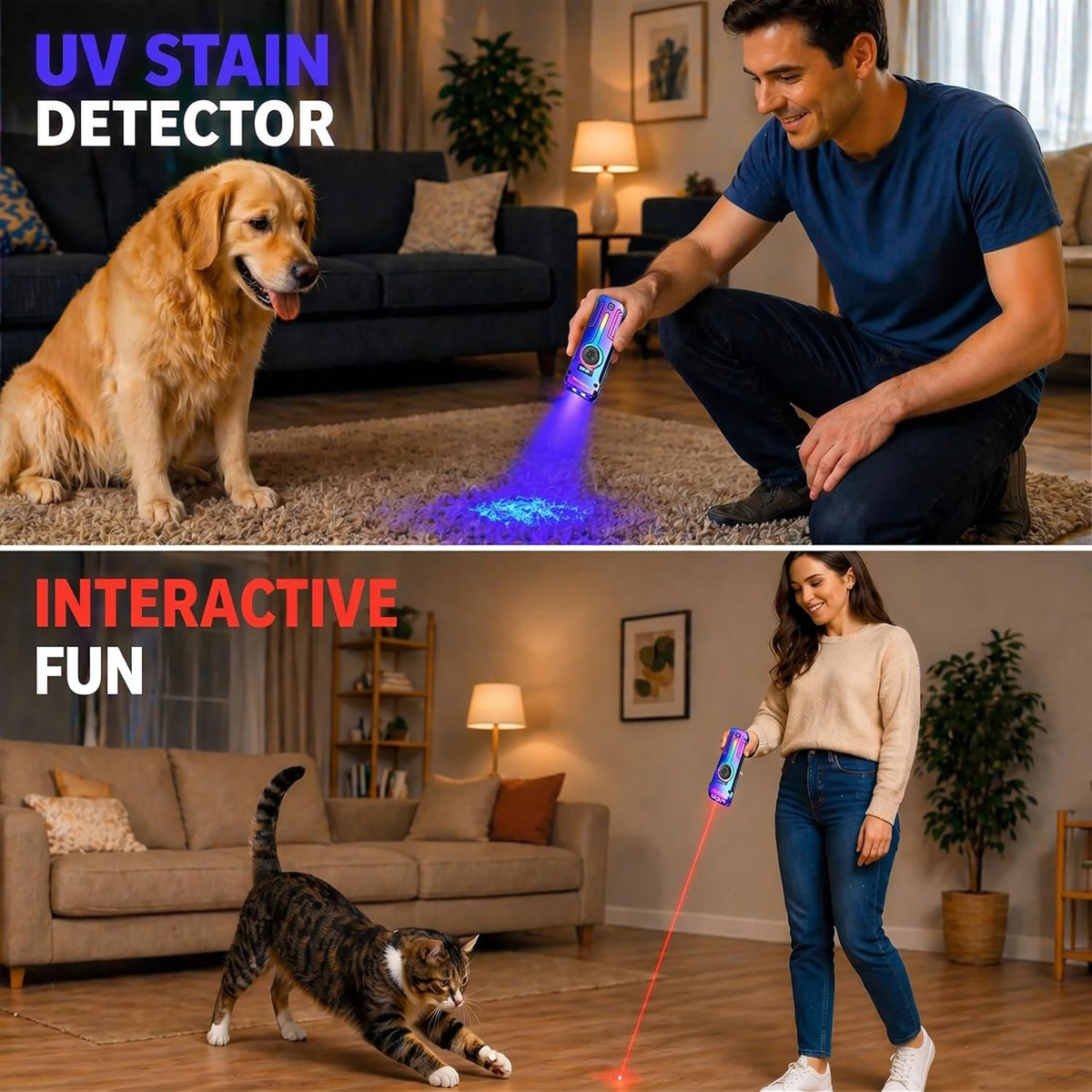 Rechargeable EDC Flashlight with UV, Laser & RGB Light