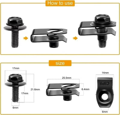 Automotive M6 Metal U-Nut Clip & Bolt Screw Fastener Set (10/20-Pack)