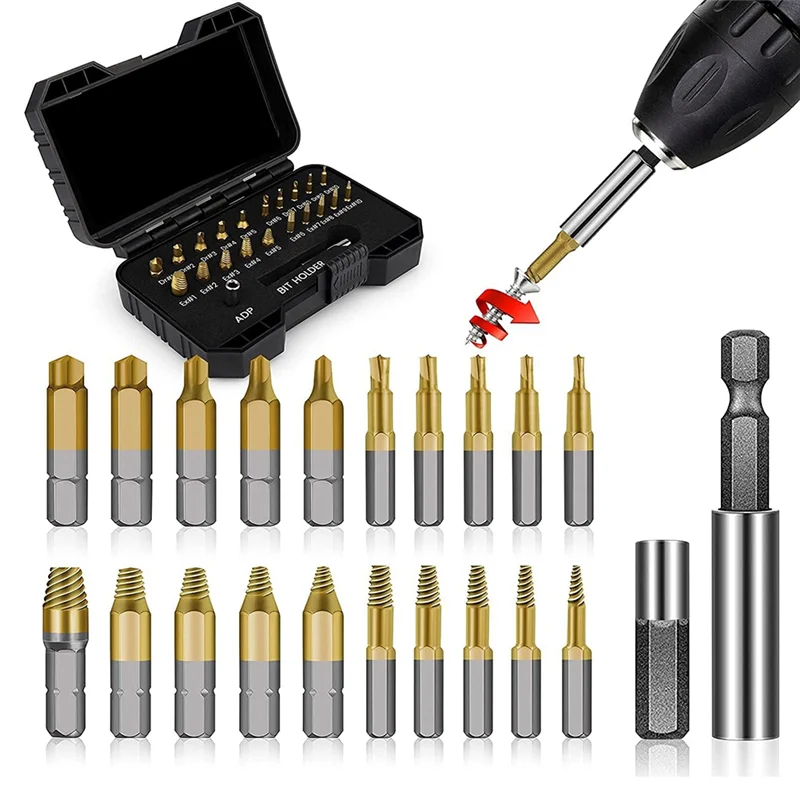 22-Piece Titanium Damaged Screw & Bolt Extractor Kit