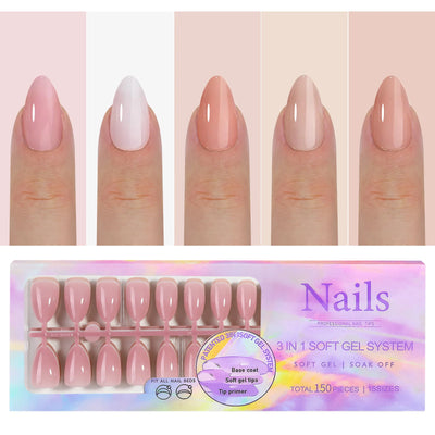 150 piezas de uñas postizas almendradas color nude – estilo ballet