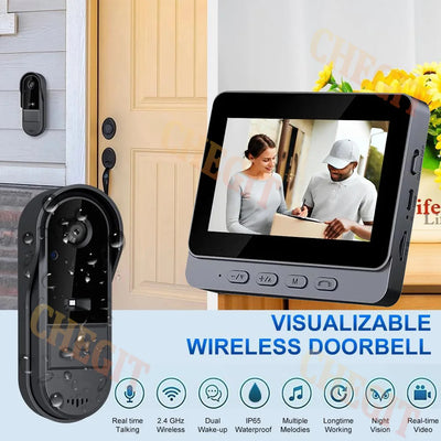 Wireless Video Doorbell with 4.3" Indoor Monitor