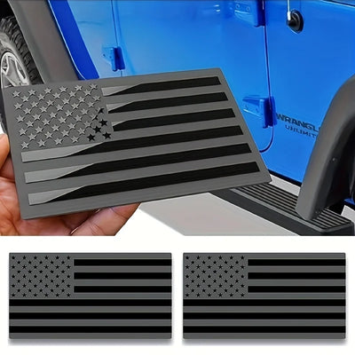 2-Pack 3D Black American Flag Metal Emblem Decals