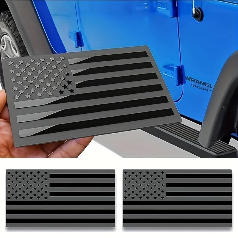 2-Pack 3D Black American Flag Metal Emblem Decals